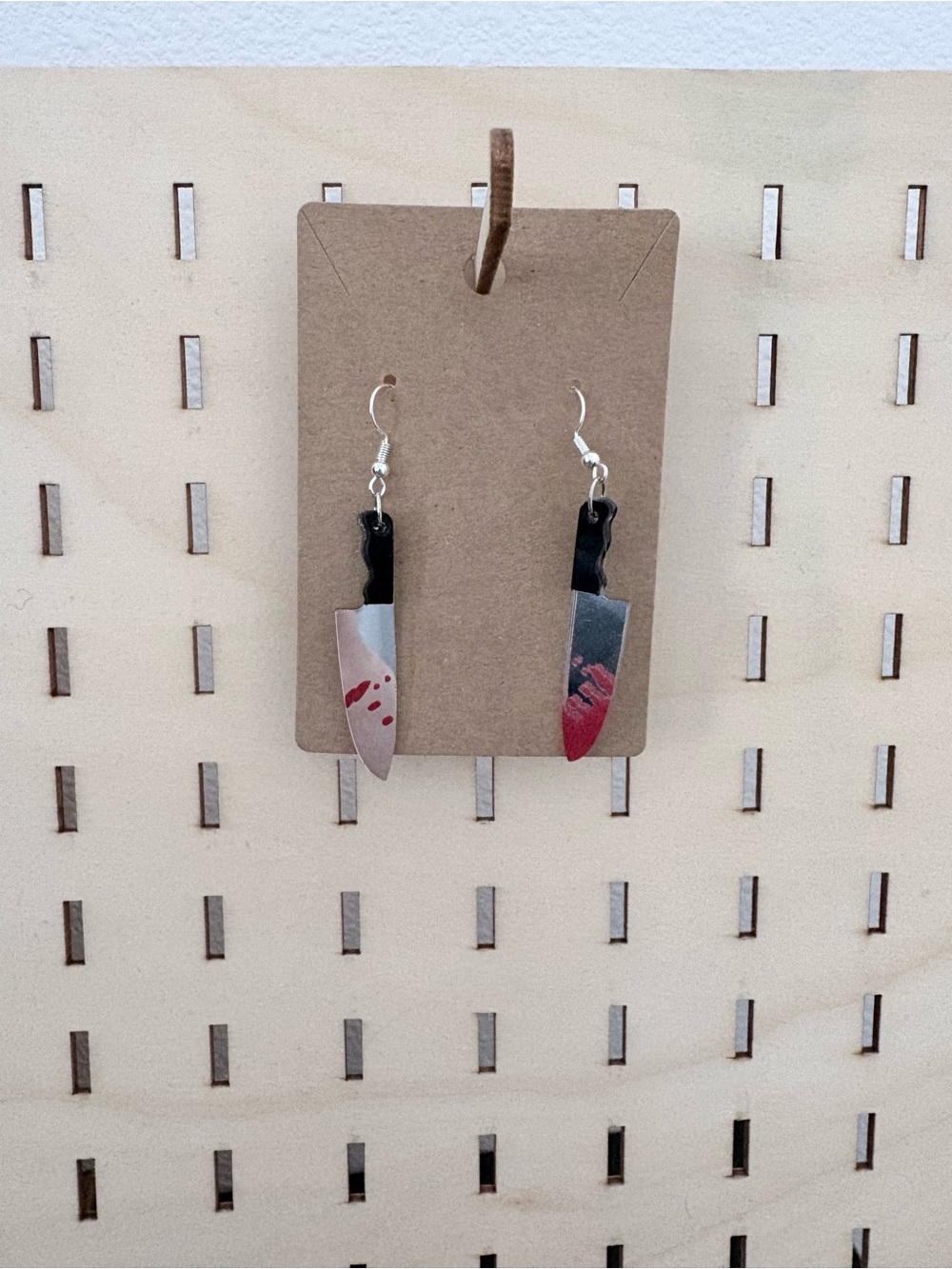 Handcrafted bloody knife charms dangle earrings